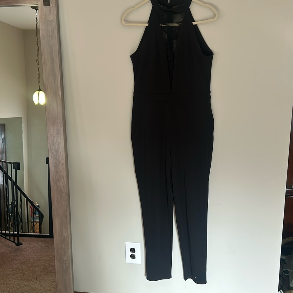Bebe Jumpsuit - Slim Leg - Deep V Lace Front - L